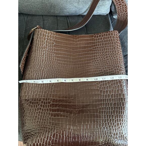 Banana Republic Vida Bag Croc Embossed Leather Shoulder Tote Brown Oversized - Picture 15 of 15